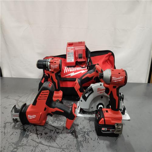 AS-IS- M18 18-Volt Lithium-Ion Brushless Cordless Combo Kit (4-Tool) with 2-Batteries  1-Charger and Tool Bag