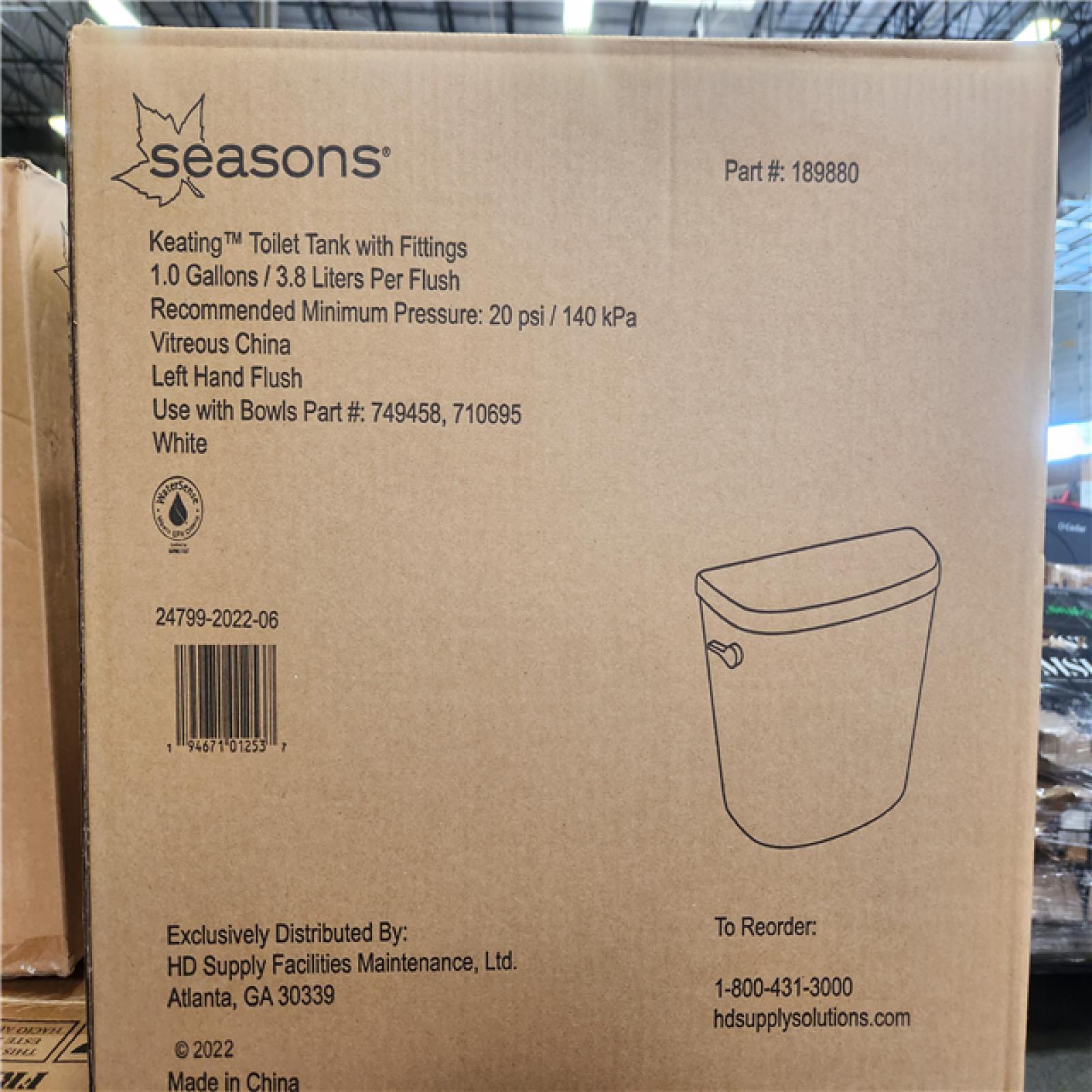Phoenix Location NEW Seasons Keating Round Toilet Bowl With Tank 1.0 Gallons/ 3.8 Liters a Flush Pallet (12 Toilets)