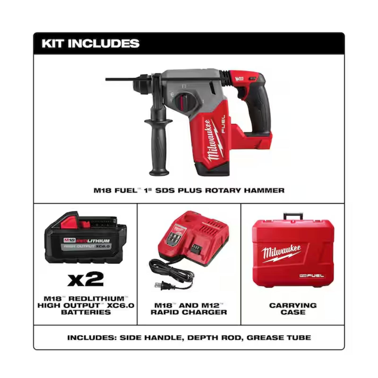 NEW! - Milwaukee M18 FUEL 18V Lithium-Ion Brushless 1 in. Cordless SDS-Plus Rotary Hammer Kit with Two 6.0 Ah Batteries  Hard Case
