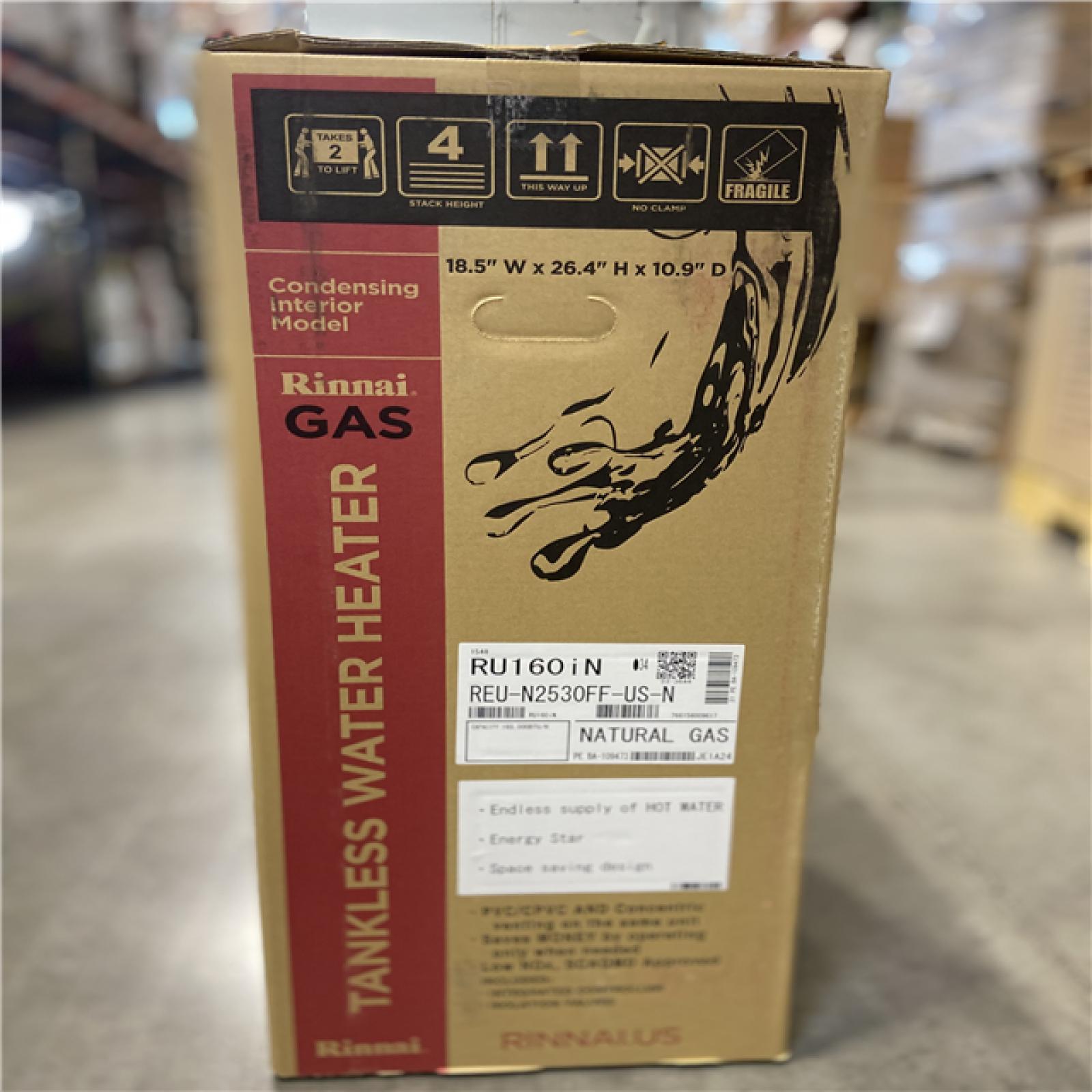 NEW! - Rinnai RU160iN Condensing Tankless Hot Water Heater, 9 GPM, Natural Gas, Indoor Installation