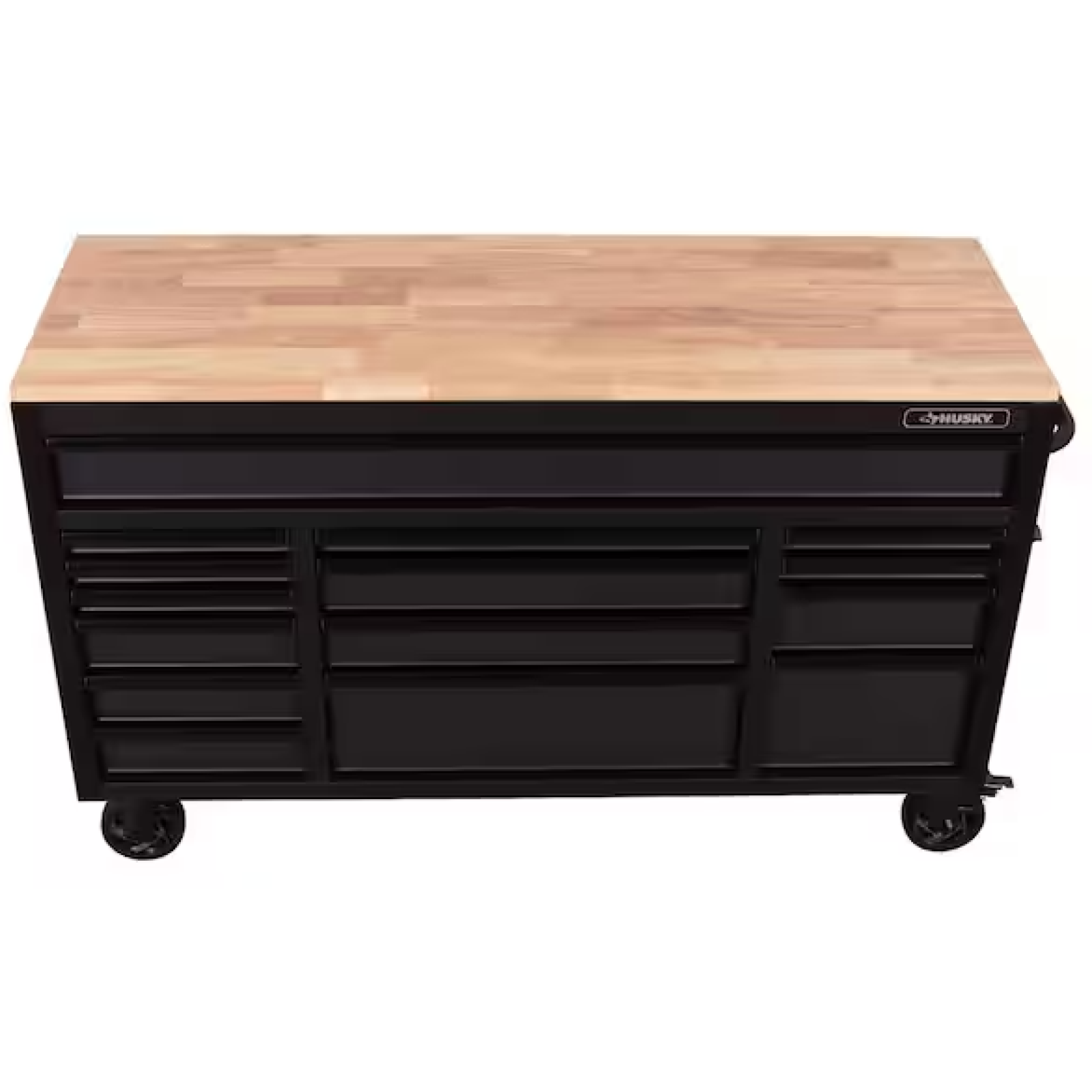 DALLAS LOCATION - HUSKY Heavy Duty 61 in. W x 22 in. D 15-Drawer Matte Black Mobile Workbench w Wood Top