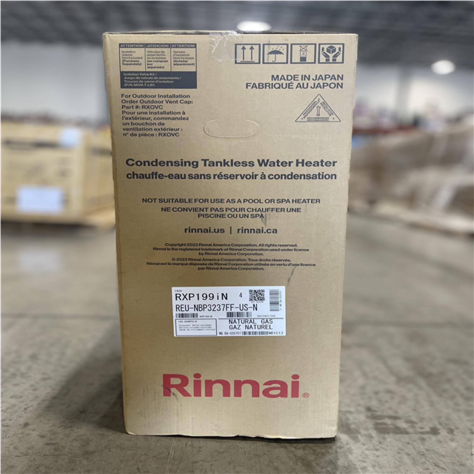 DALLAS LOCATION- AS-IS RINNAI Sensei High Efficiency 11 GPM 199 000 BTU Natural Gas/Propane Tankless Water Heater w/ Recirculating Pump