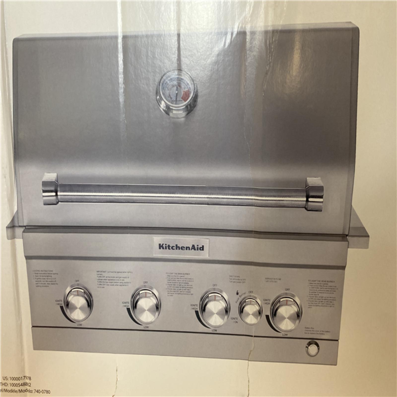 DALLAS LOCATION - KitchenAid 4-Burner Built-in Propane Gas Island Grill Head in Stainless Steel with Rotisserie Burner