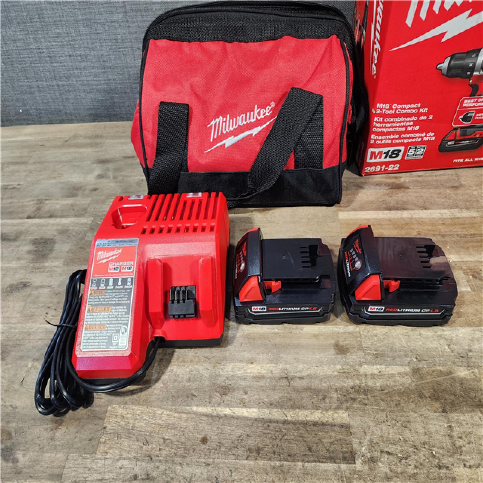 HOUSTON LOCATION - AS-IS Milwaukee 18V Cordless Brushed 2-Tool Drill/Driver and Impact Driver Kit