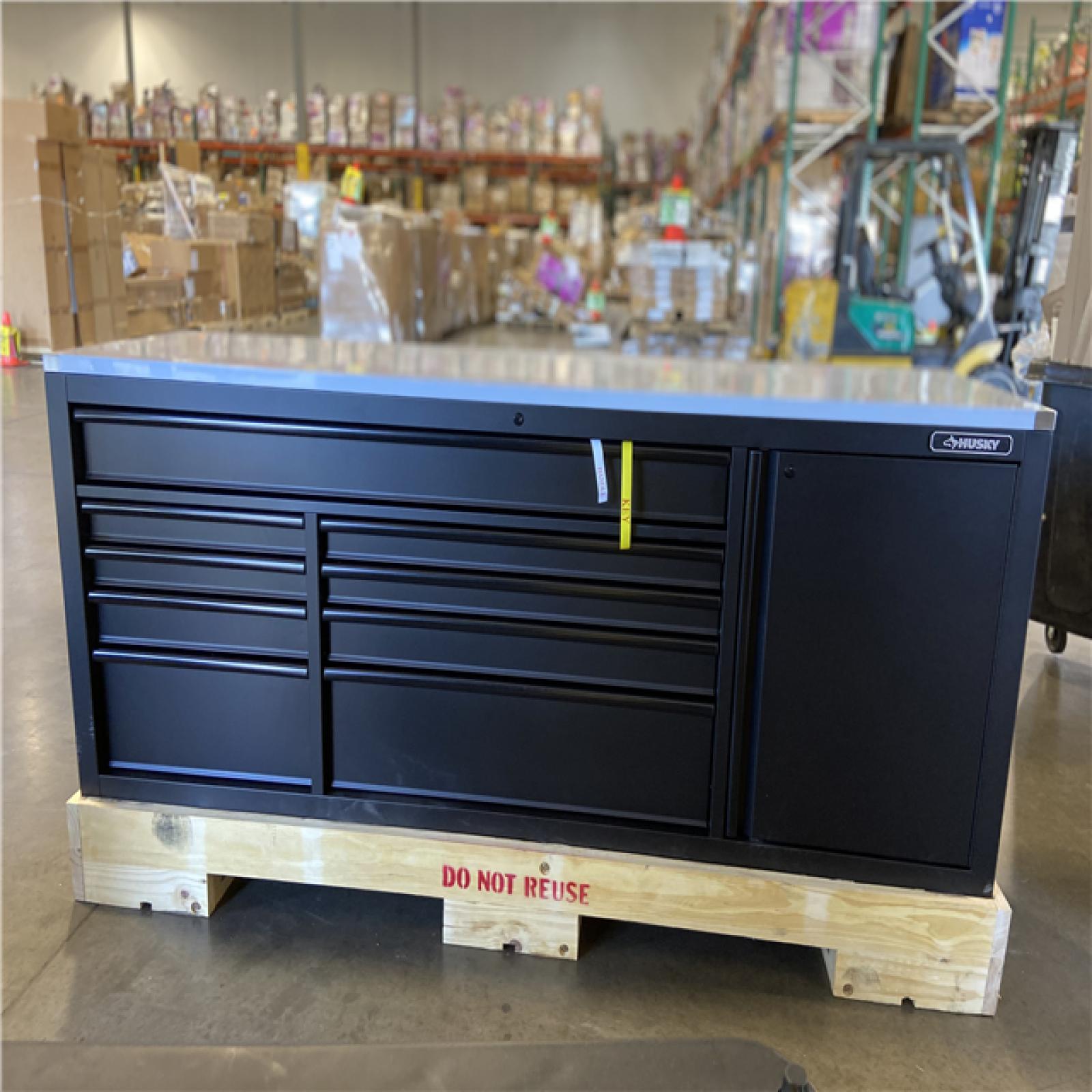 DALLAS LOCATION - Husky 84 in. W x 24 in. D 9-Drawer Heavy-Duty Mobile Workbench with Stainless Steel Top in Matte Black