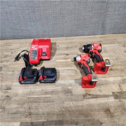 HOUSTON LOCATION - AS-IS Milwaukee M18 18V Lithium-Ion Brushless Cordless Compact Drill/Impact Combo Kit (2-Tool) W/(2) 2.0 Ah Batteries  Charger & Bag