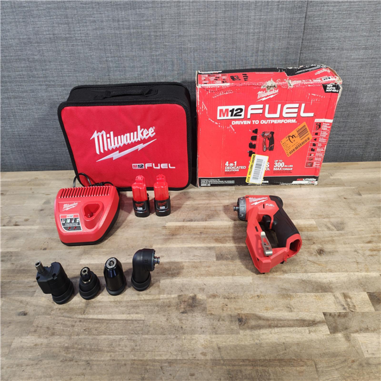 HOUSTON LOCATION - AS-IS Milwaukee M12 FUEL 12V Lithium-Ion Brushless Cordless 4-in-1 Installation 3/8 in. Drill Driver Kit with 4-Tool Heads