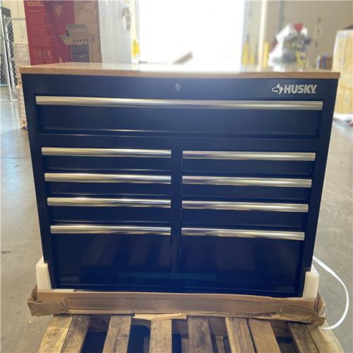 DALLAS LOCATION - Husky Tool Storage 46 in. W x 18 in. D 9-Drawer Mobile Workbench Cabinet in Gloss Black