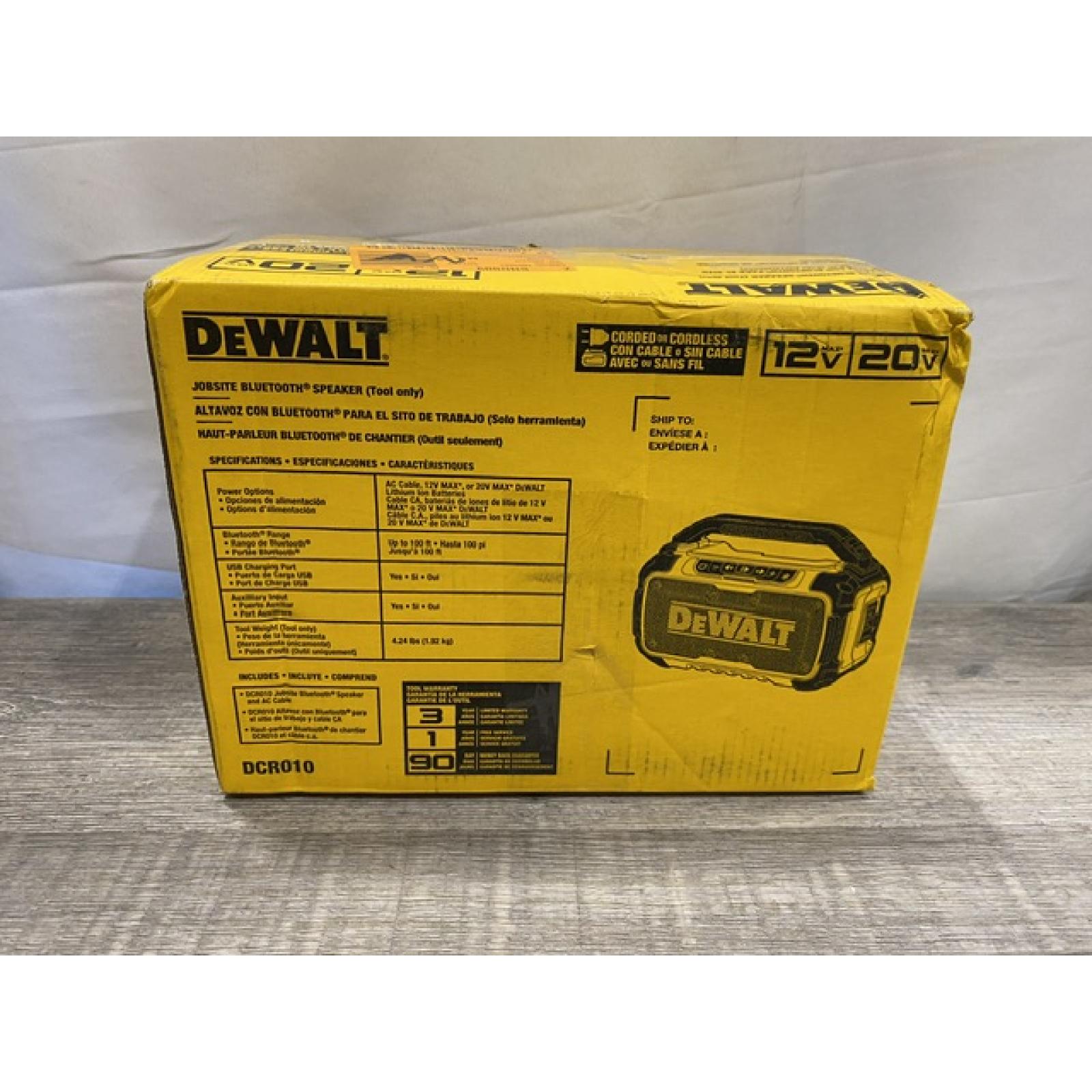 NEW - DEWALT 20V MAX Cordless Bluetooth Speaker (Tool Only)
