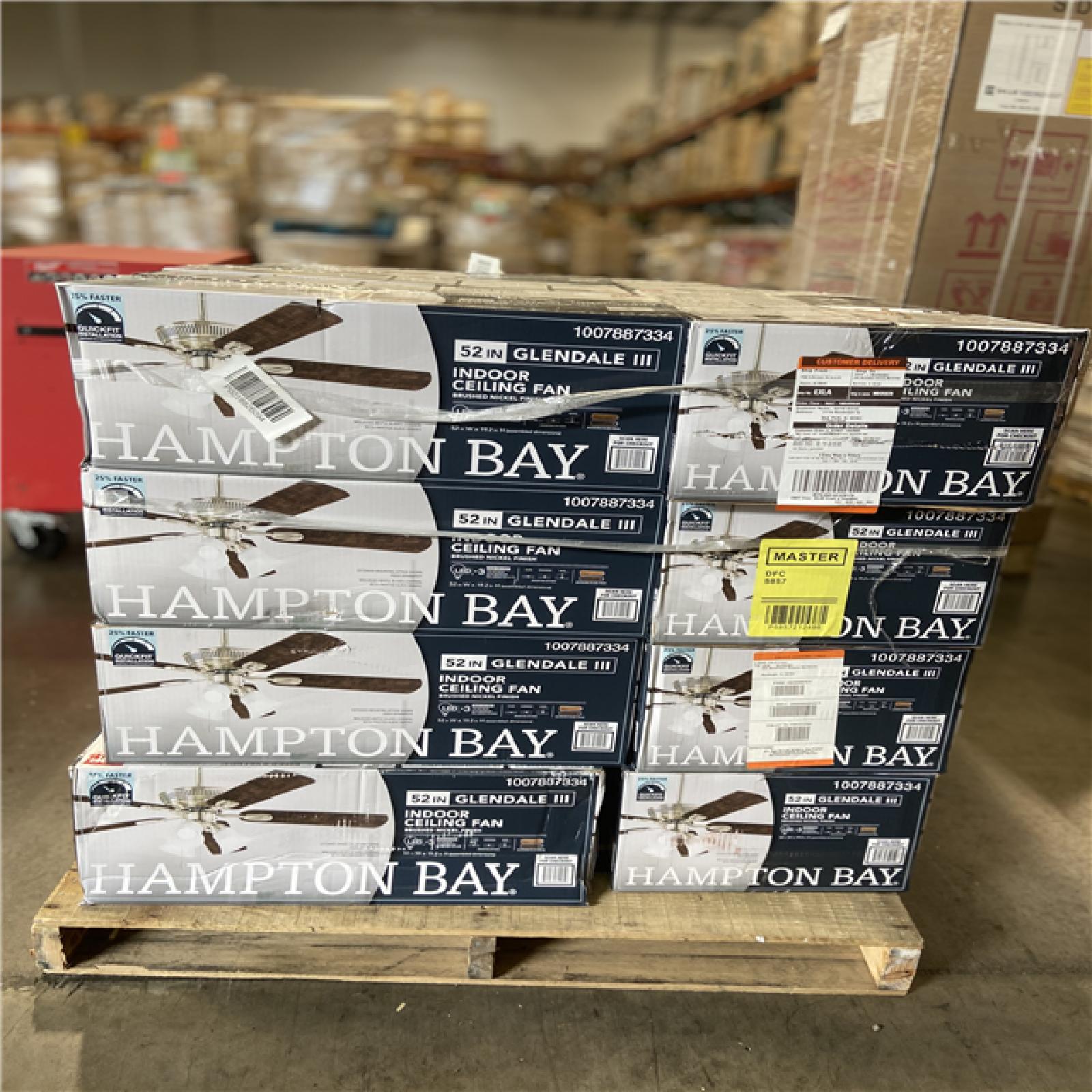 DALLAS LOCATION - Hampton Bay Glendale III 52 in. LED Indoor Brushed Nickel Ceiling Fan with Light and Pull Chains (20 UNITS)