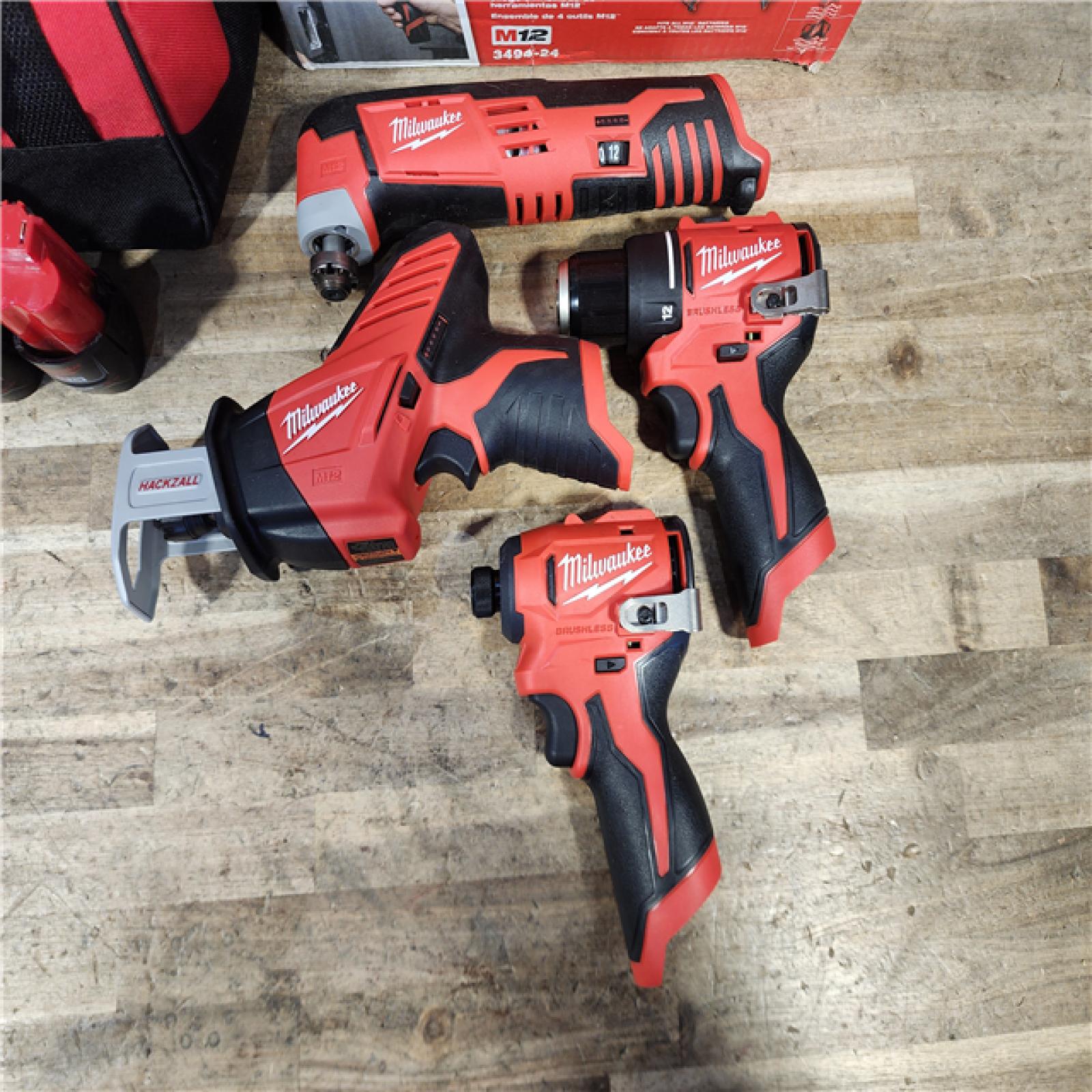 HOUSTON LOCATION - AS-IS MILWAUKEE M12 4 TOOL COMBO KIT