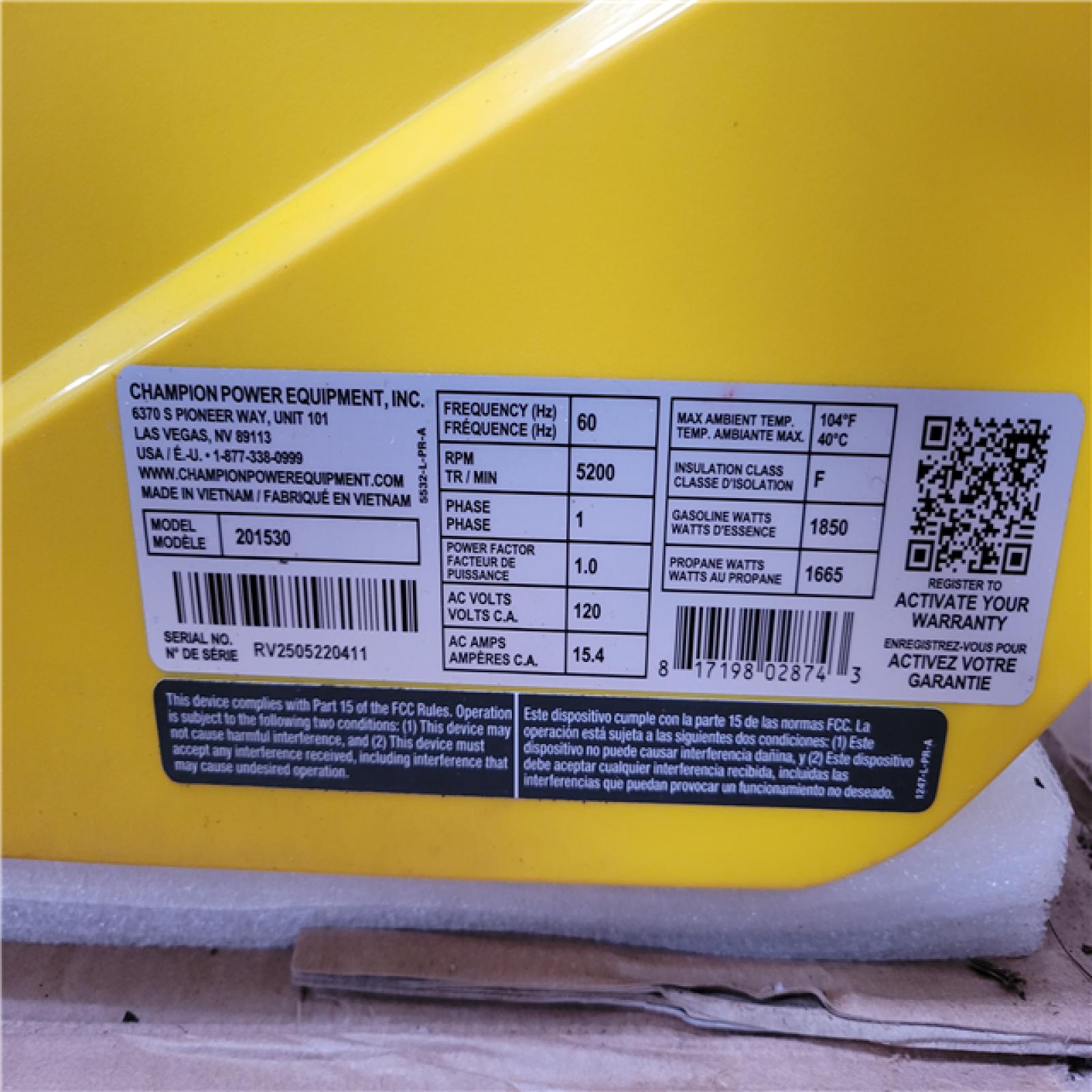 CALIFORNIA AS-IS CHAMPION PORTABLE GENERATOR 2500