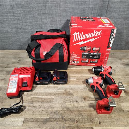 HOUSTON LOCATION - AS-IS Milwaukee M18 18V Lithium-Ion Brushless Cordless Compact Drill/Impact Combo Kit (2-Tool) W/(2) 2.0 Ah Batteries  Charger & Bag