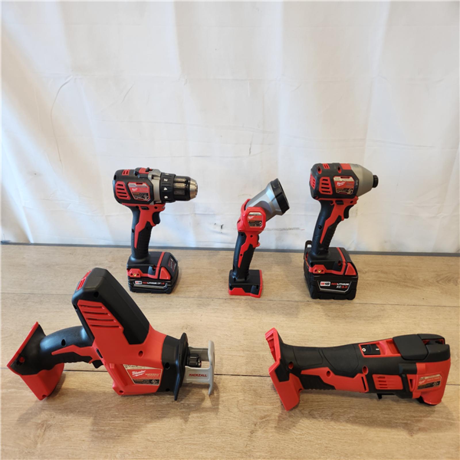 AS-IS- M18 18V Lithium-Ion Cordless Combo Kit (5-Tool) with (2) Batteries  Charger and Tool Bag