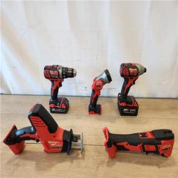 AS-IS- M18 18V Lithium-Ion Cordless Combo Kit (5-Tool) with (2) Batteries  Charger and Tool Bag