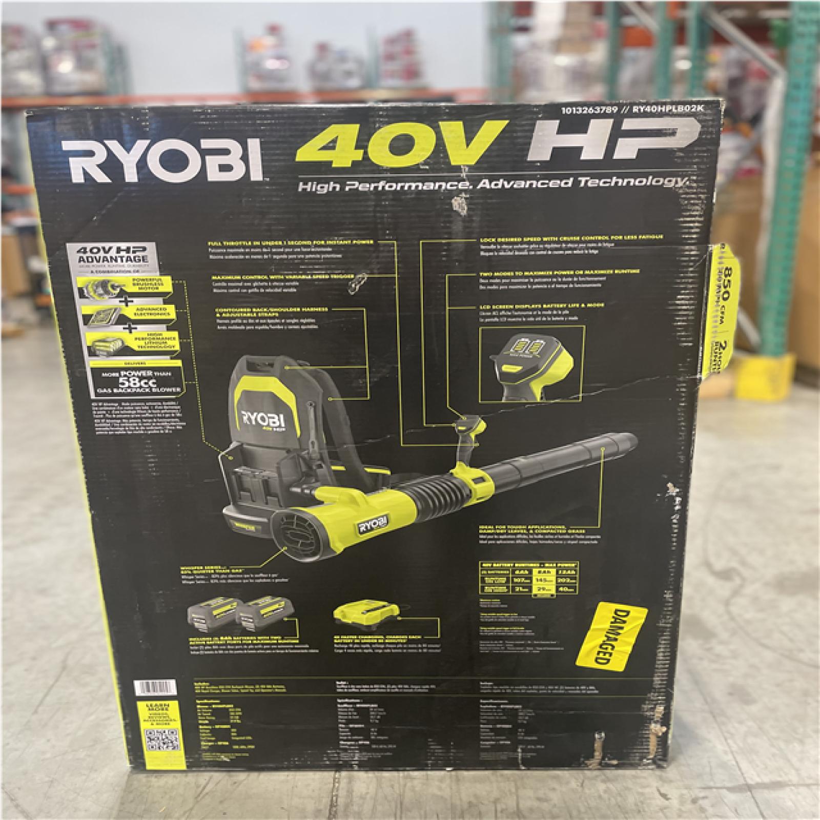 DALLAS LOCATION- AS-IS RYOBI 40V HP Brushless 850 CFM Backpack Blower Kit