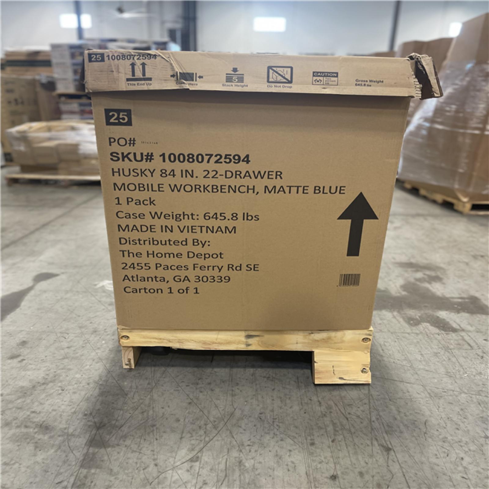 DALLAS LOCATION - Husky Tool Storage Heavy Duty 84 in. W x 24 in. D Matte Blue Mobile Workbench Cabinet