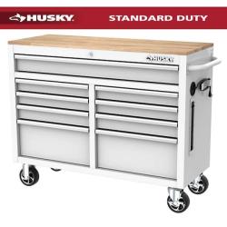 Phoenix NEW Husky Tool Storage 46 in. W x 18 in. D 9-Drawer Gloss White Mobile Workbench Cabinet