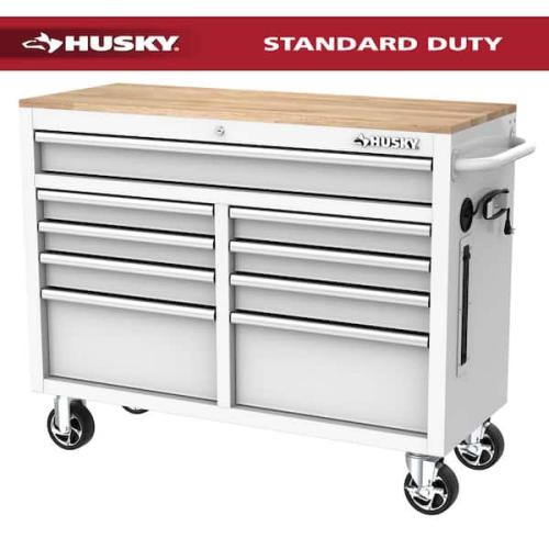 Phoenix NEW Husky Tool Storage 46 in. W x 18 in. D 9-Drawer Gloss White Mobile Workbench Cabinet