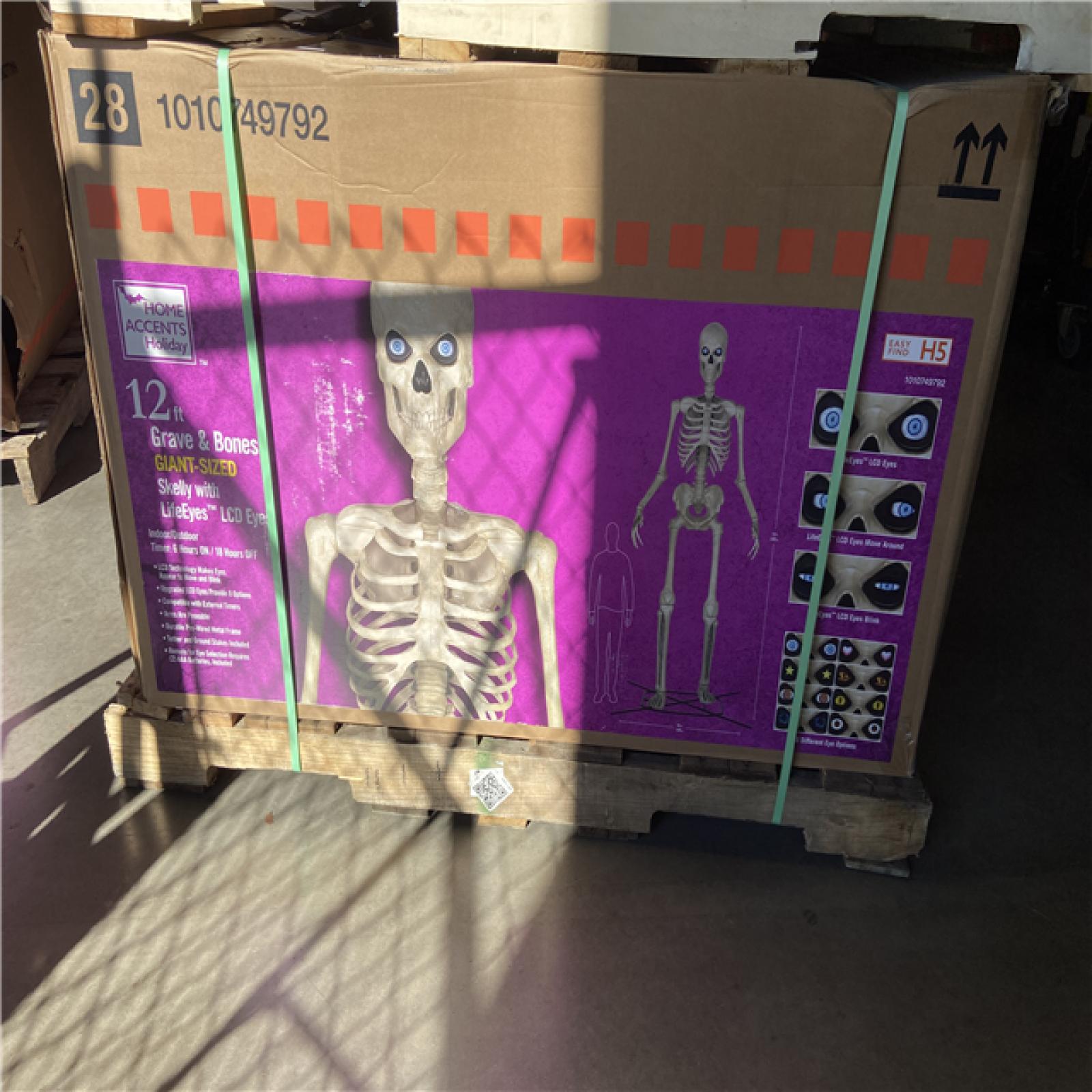 DALLAS LOCATION - Home Accents Holiday 12 ft. Grave & Bones Giant-Sized Skelly with LifeEyes™ LCD Eyes H5