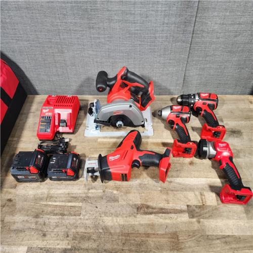 HOUSTON LOCATION - AS-IS M18 18V Lithium-Ion Cordless Combo Kit (5-Tool) with (2) BATTERY  (1) Charger  (1) Tool Bag
