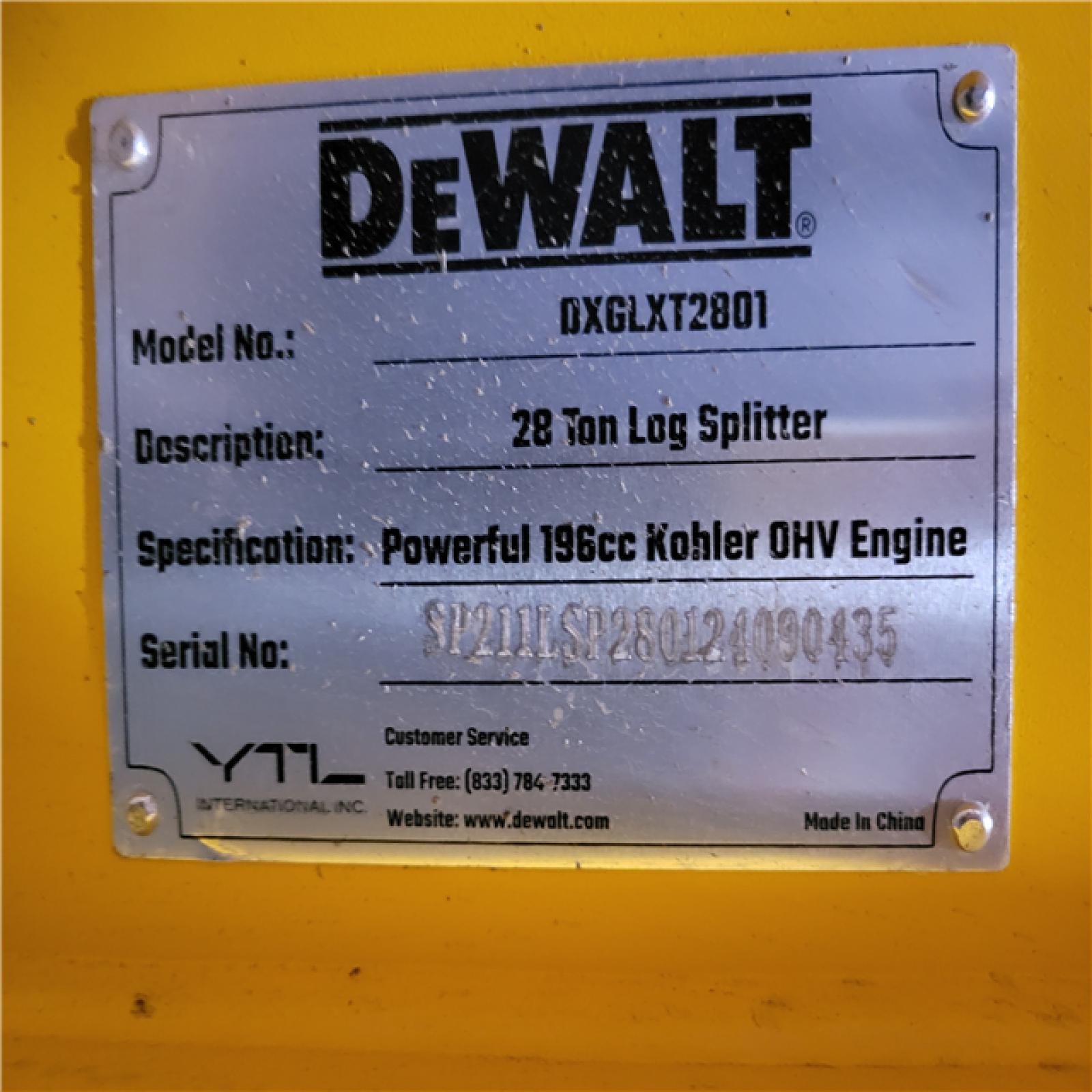CALIFORNIA AS-IS DEWALT 28 TON LOG SPLITTER