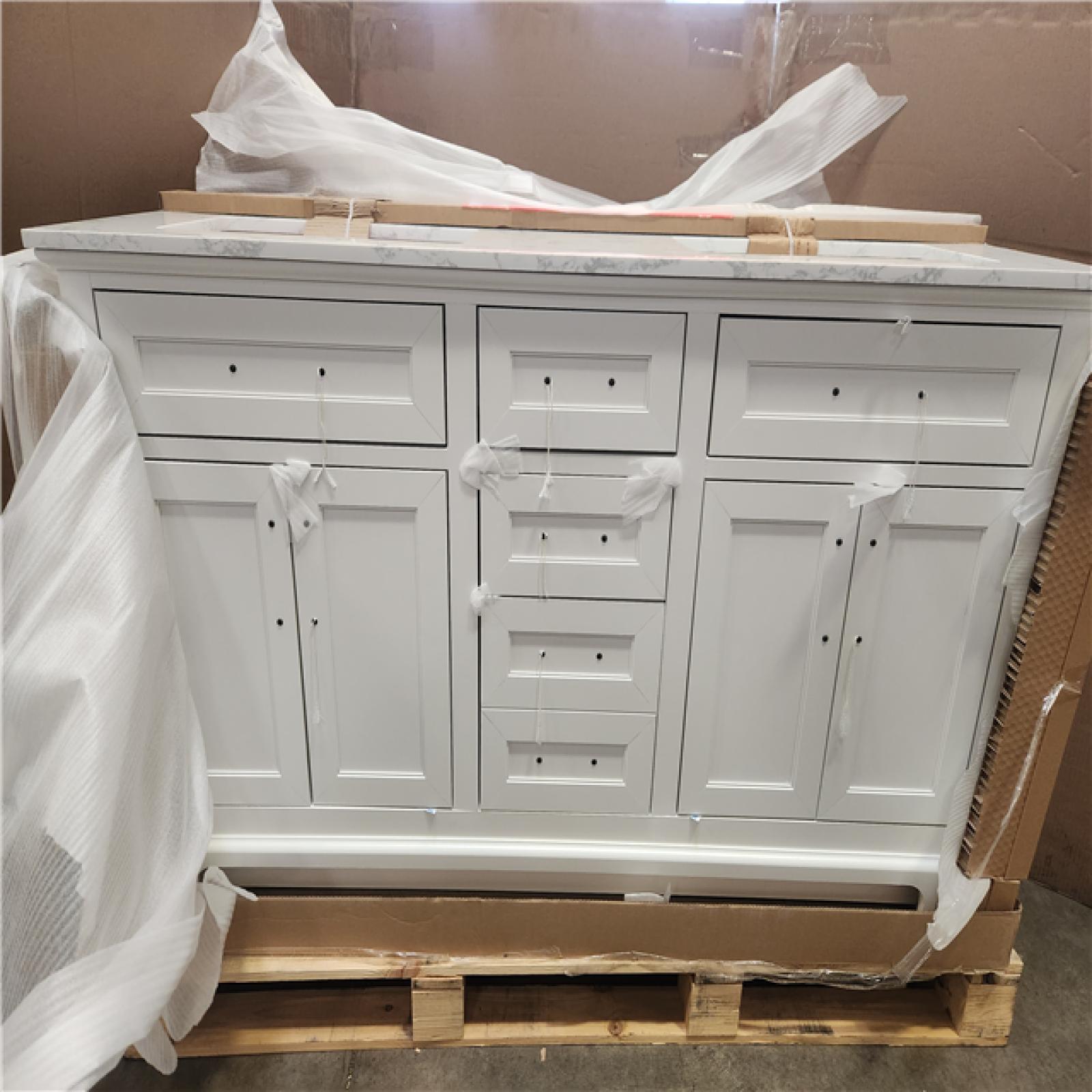 Phoenix NEW Home Decorators Collection Doveton 60 in. Double Sink Freestanding White Bath Vanity with White Engineered Marble Top (Assembled)