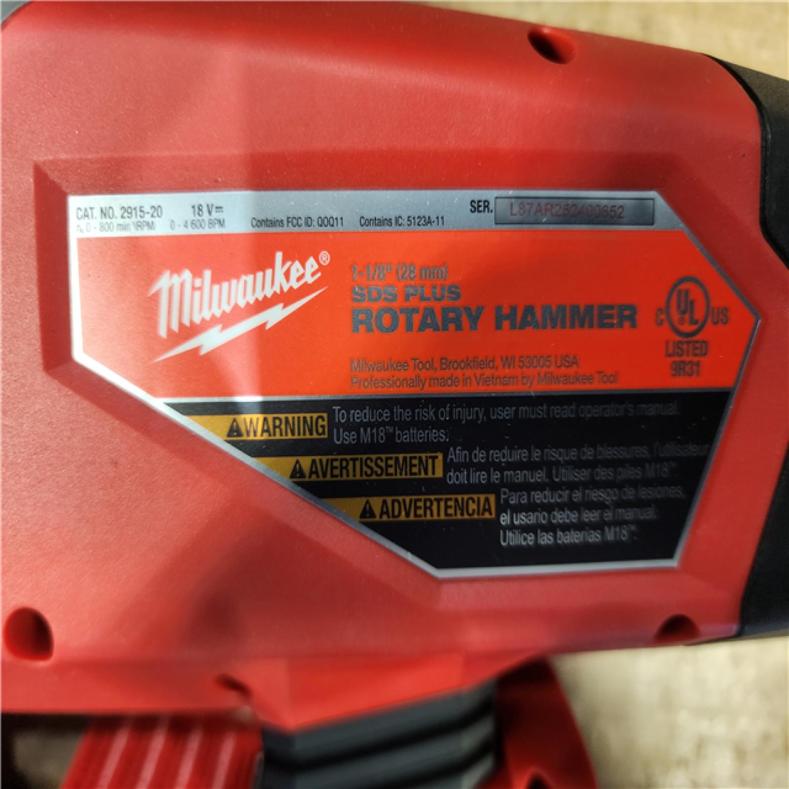 HOUSTON LOCATION - AS-IS (APPEARS LIKE NEW) Milwaukee FUEL 18V Lithium-Ion Brushless Cordless SDS-Plus 1-1/8 in. Rotary Hammer Drill (Tool-Only)