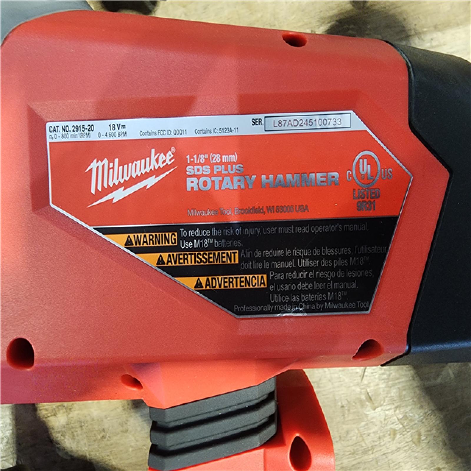 HOUSTON LOCATION - AS-IS (APPEARS LIKE NEW) Milwaukee 2915-20 M18 FUEL 18-Volt Lithium-Ion Brushless Cordless SDS-Plus 1-1/8 in. Rotary Hammer Drill (Tool-Only)