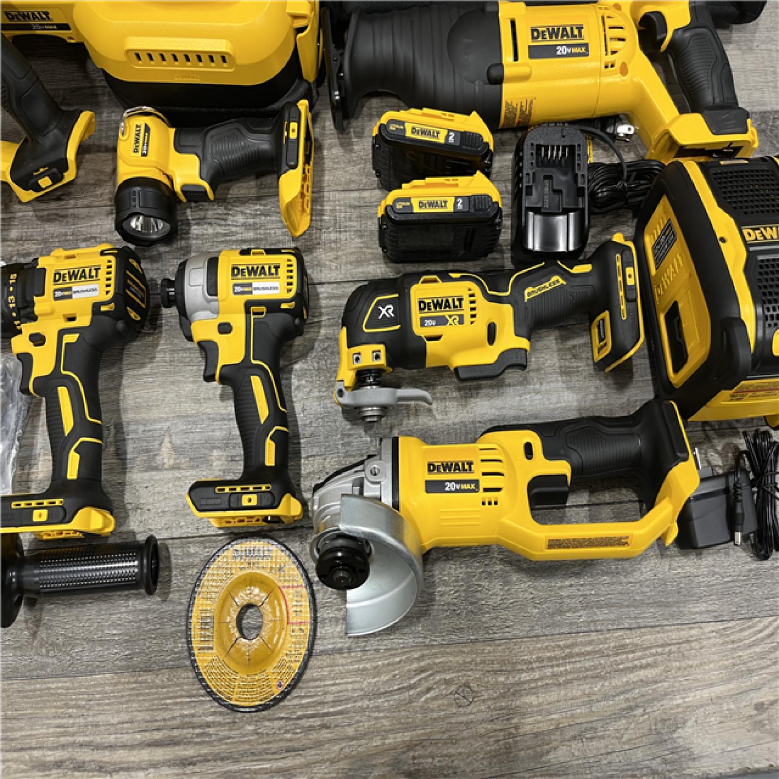 AS-IS DEWALT 20-Volt Max Lithium-Ion 10-Tool Cordless Combo Kit with Two 2.0 Ah Batteries  Charger and 2 Bags