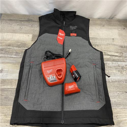 AS-IS Milwaukee Men's Large 12-Volt Lithium-Ion Cordless Axis Gray Heated Quilted Vest Kit