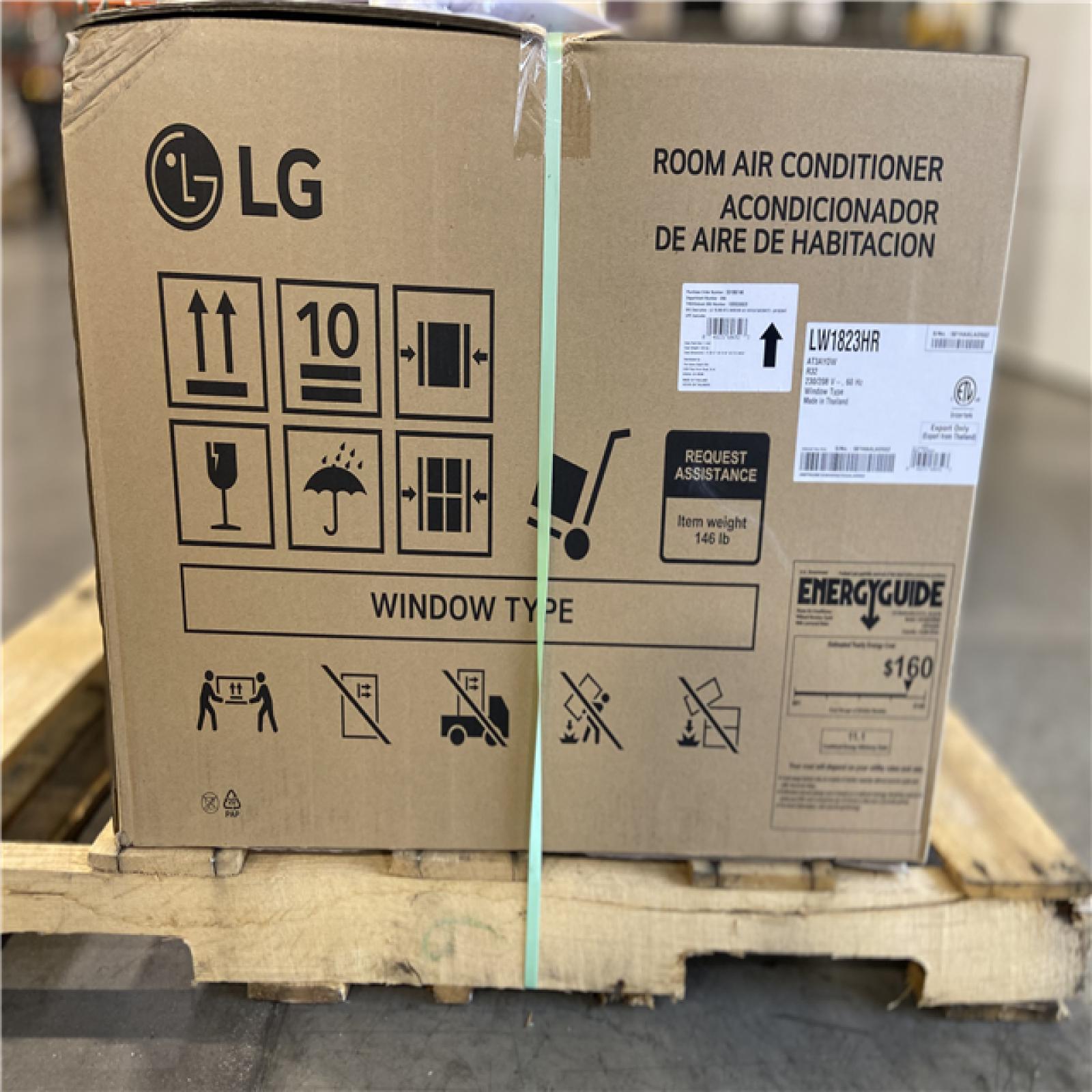 DALLAS LOCATION - LG 18,000 BTU 230V Window Air Conditioner Cools 1000 Sq. Ft. with Heater, Remote and Dehumidifier in White