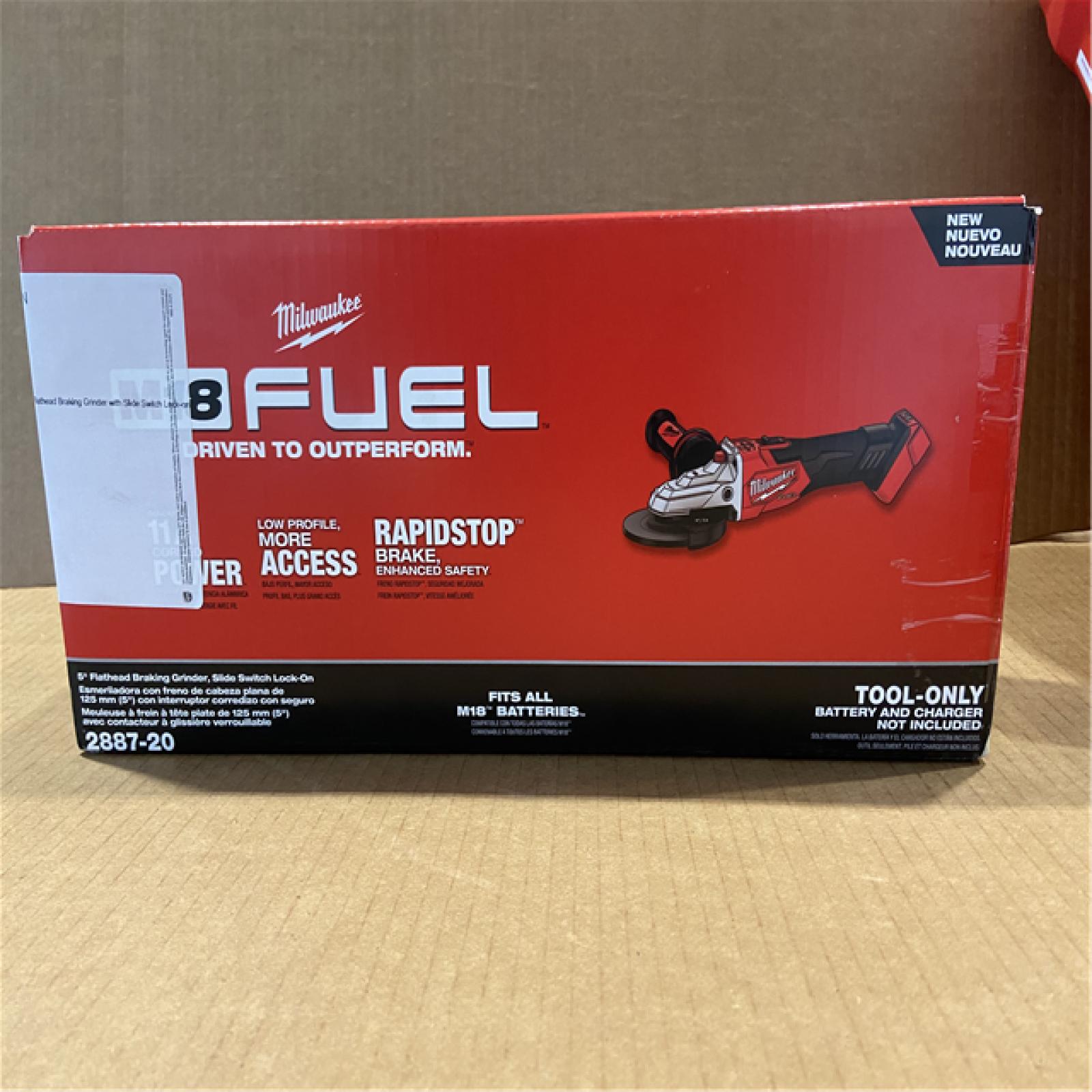 NEW! M18 FUEL 18V Lithium-Ion Brushless Cordless 5 in. Flathead Braking Grinder with Slide Switch Lock-on (Tool-Only)