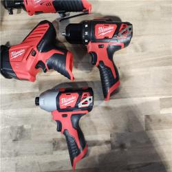 HOUSTON LOCATION - AS-IS (APPEARS LIKE NEW) MILWAUKEE M12 12V Lithium-Ion Cordless Combo Kit (5-Tool) with Two 1.5Ah Batteries, Charger & Tool Bag