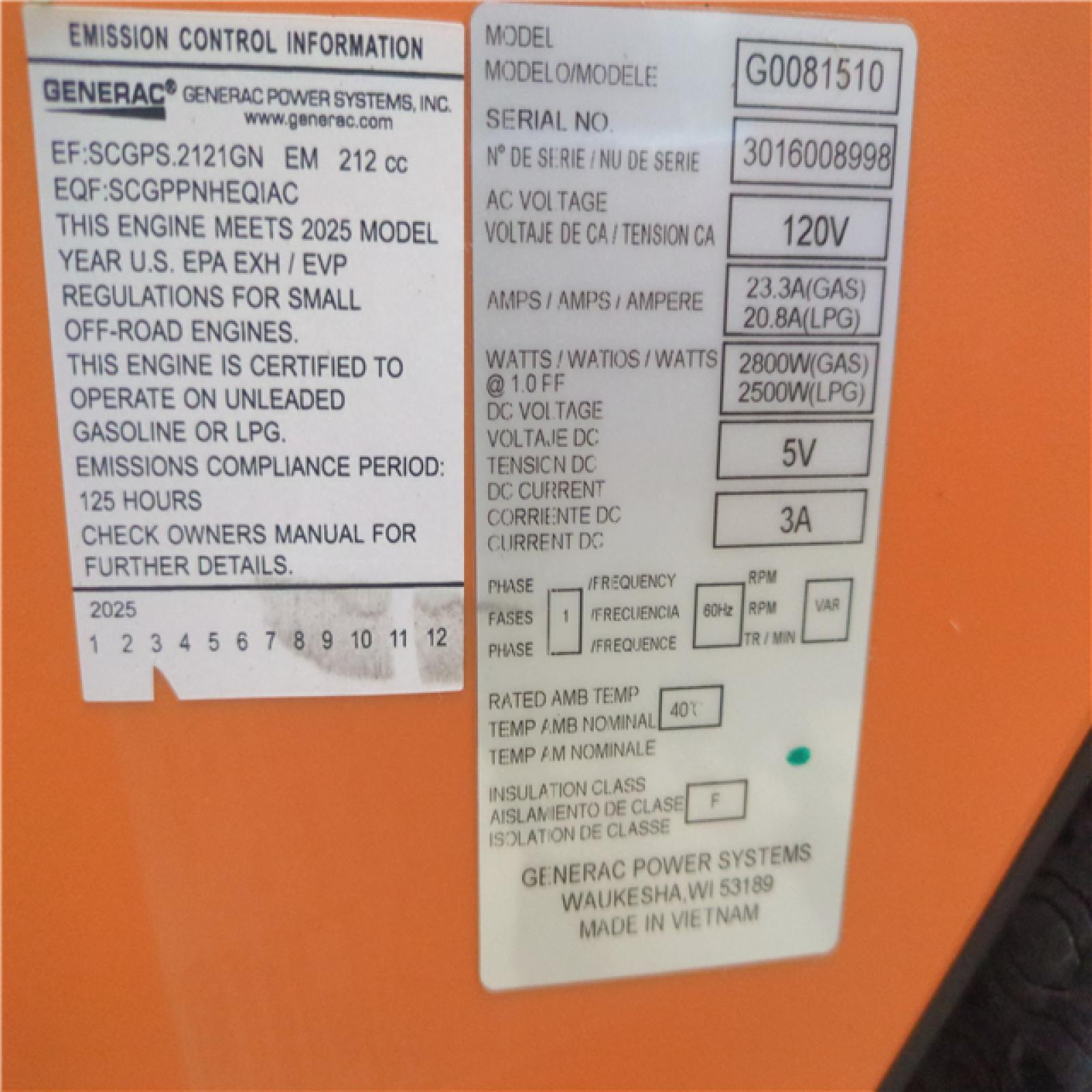 CALIFORNIA AS-IS GENERAC PORTABLE POWER GENERATOR