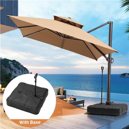 Phoenix NEW Pellebant 13 ft. x 10 ft. Double Top Aluminum Cantilever Offset 360° Rotation Patio Umbrella in Tan and 350 lbs. Pull Rod Base