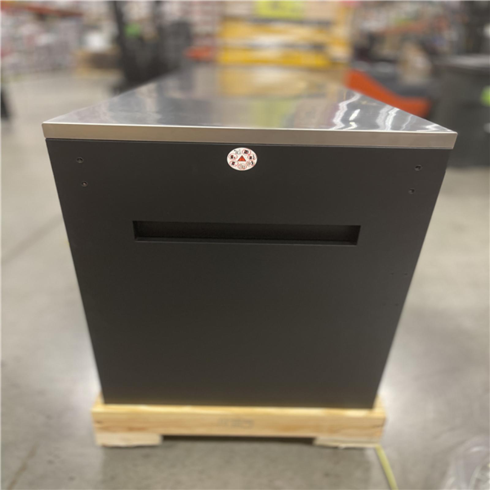 DALLAS LOCATION- Husky Tool Storage Heavy Duty 96 in. W x 24 in. D Matte Black Mobile Workbench Cabinet with Stainless Steel Top