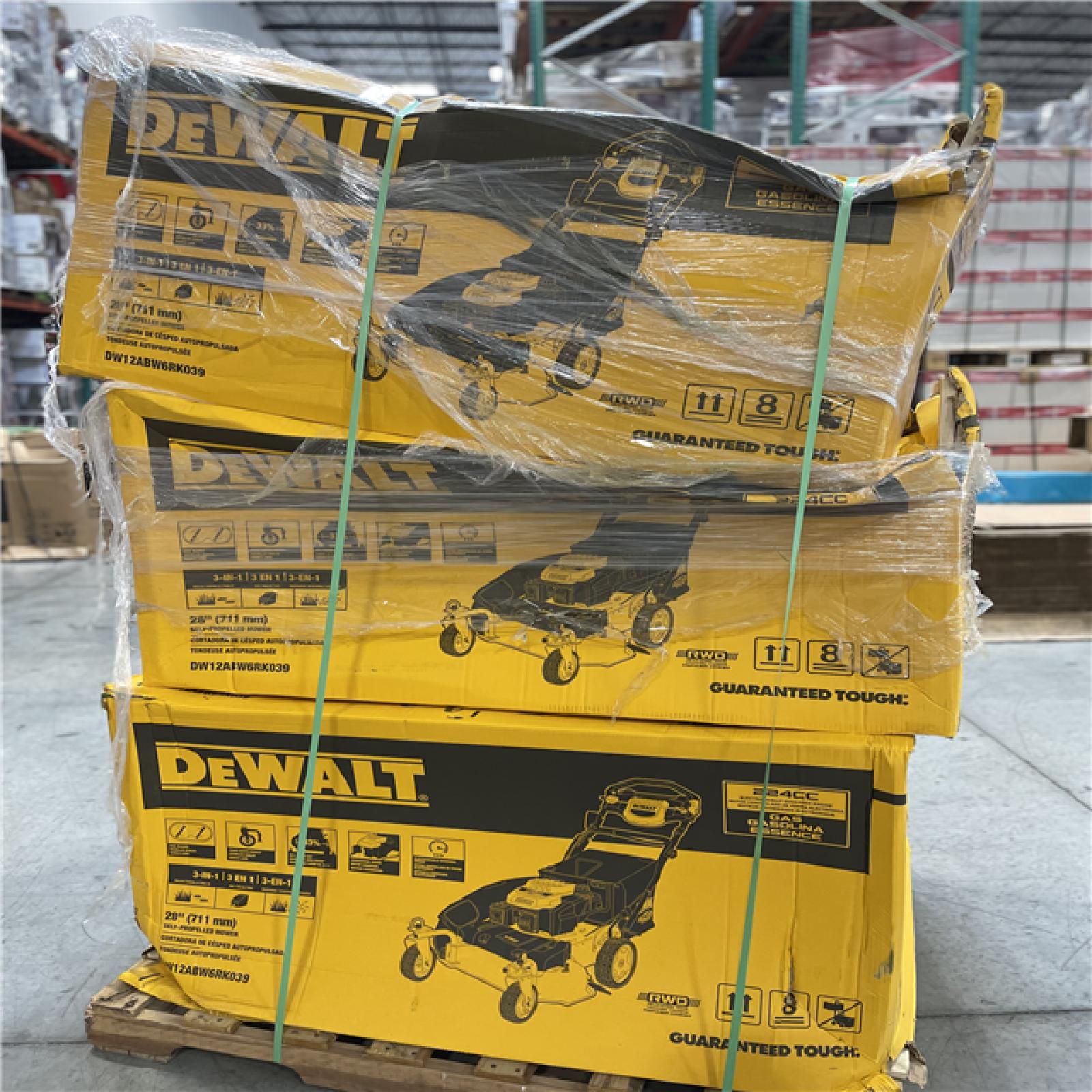DALLAS LOCATION- AS-IS DeWalt 28 in. 224cc E-GOV Engine 3-in-1 Gas RWD Self-Propelled Lawn Mower PALLET (3 UNITS)