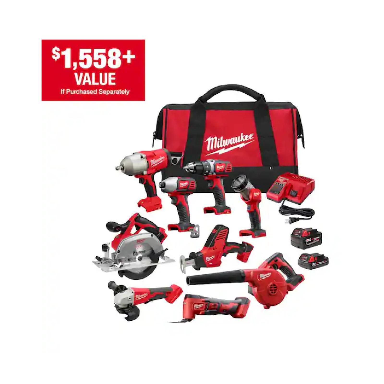 NEW! - Milwaukee M18 18-Volt Lithium-Ion Cordless Combo Kit 9-Tool with 2-Batteries  Charger and Tool Bag