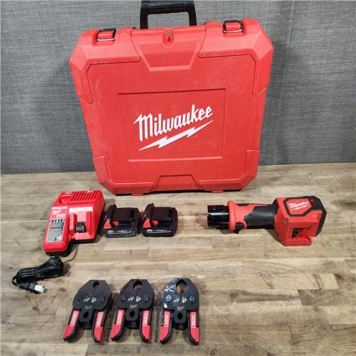 HOUSTON LOCATION - AS-IS M18 18V Lithium-Ion Cordless Short Throw Press Tool Kit with 3 PEX Crimp Jaws (2) 2.0 Ah Batteries and Charger