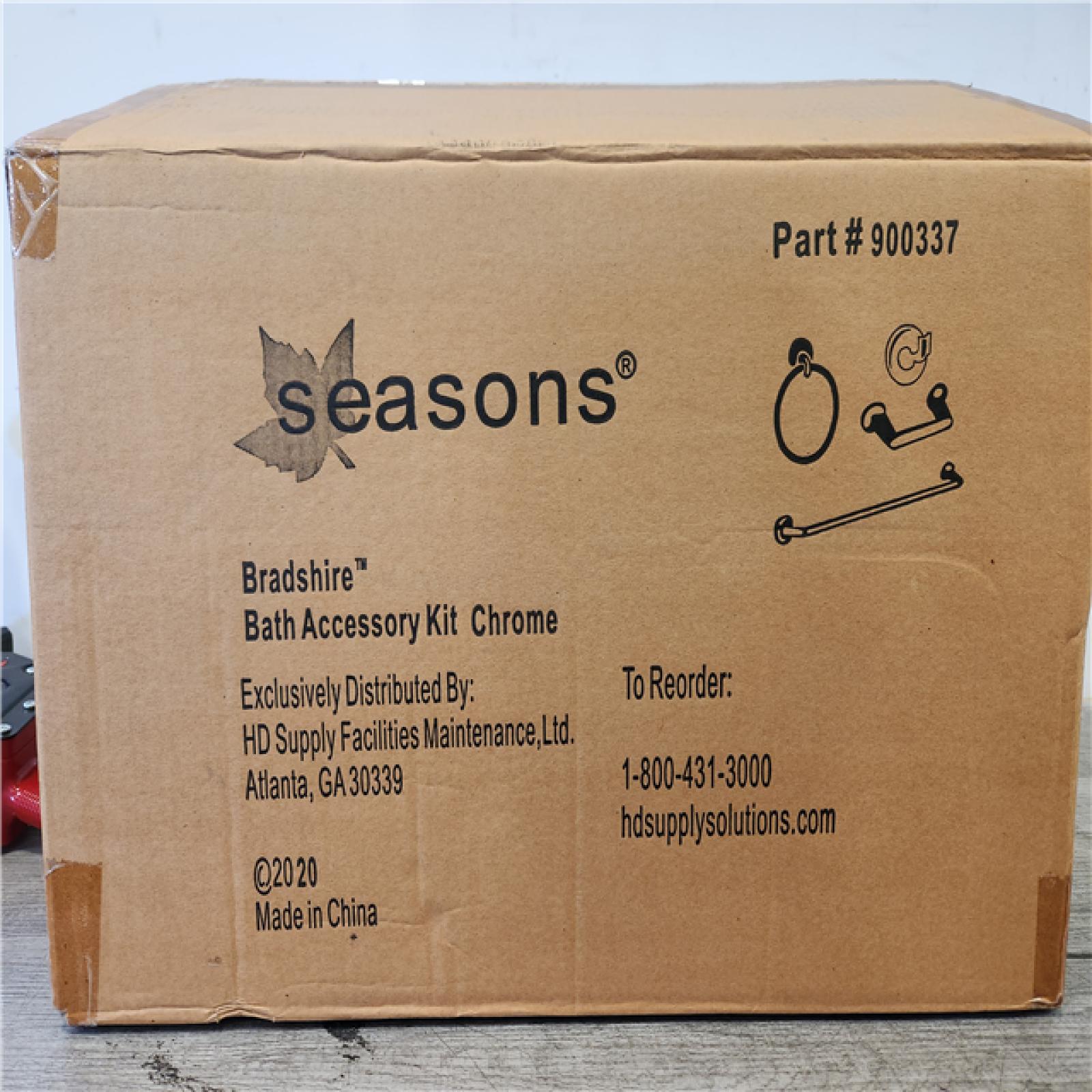 Phoenix Location NEW Seasons Bradshire Bath Accessory Kit Chrome Pallet (28 Total) (Sealed)