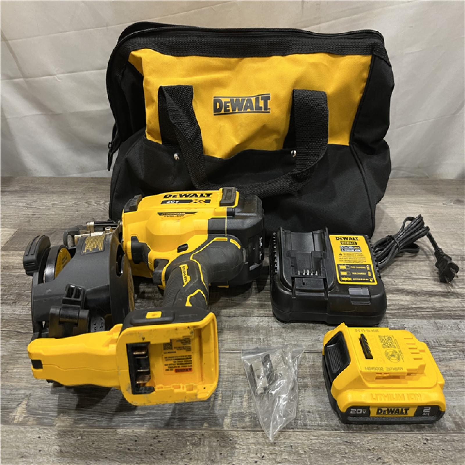 AS-IS DEWALT 20V MAX Lithium-Ion 15-Degree Electric Cordless Roofing Nailer Kit