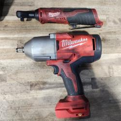 HOUSTON LOCATION - AS-IS Milwaukee M12/M18 12/18V Lithium-Ion Cordless 3/8 in. Ratchet and 1/2 in. High Torque Impact Wrench with Friction Ring Combo Kit