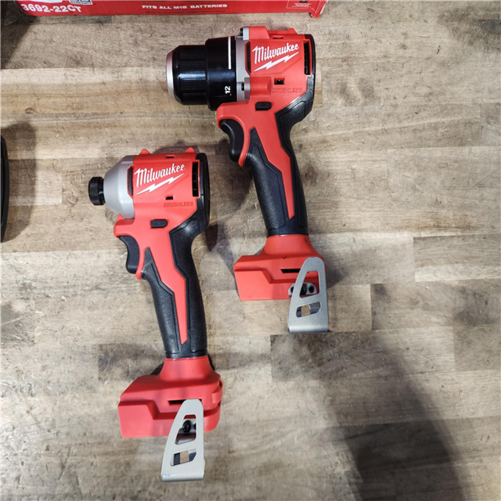 HOUSTON LOCATION - AS-IS Milwaukee M18 18V Lithium-Ion Brushless Cordless Compact Drill/Impact Combo Kit (2-Tool) W/(2) 2.0 Ah Batteries  Charger & Bag