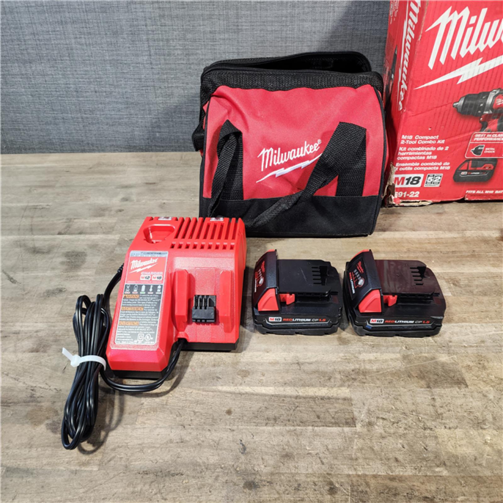 HOUSTON LOCATION - AS-IS Milwaukee 18V Cordless Brushed 2-Tool Drill/Driver and Impact Driver Kit