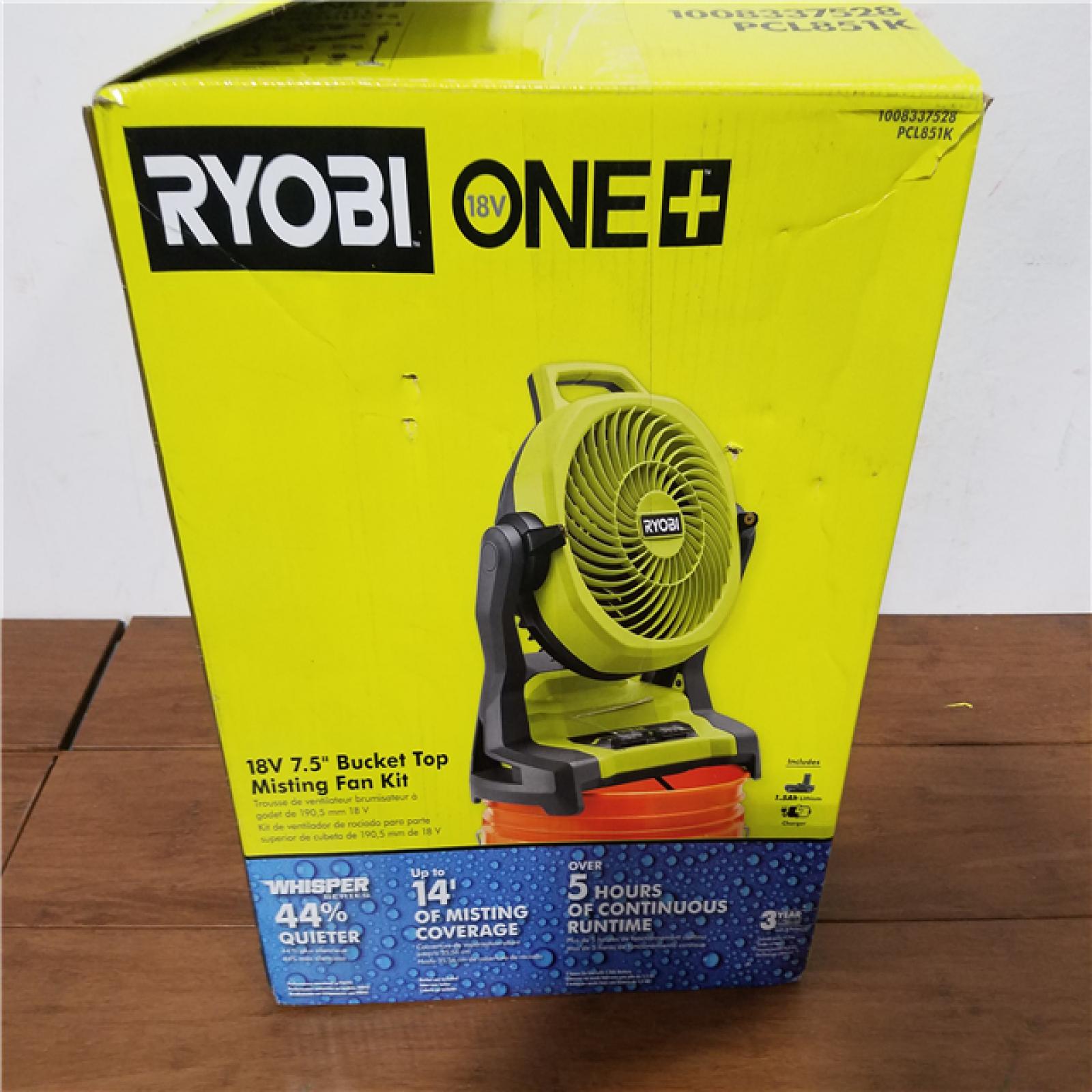 California NEW Ryobi One+ 18V 7.5 Bucket Top Misting Fan Kit  Includes (1) Battery & Charger
