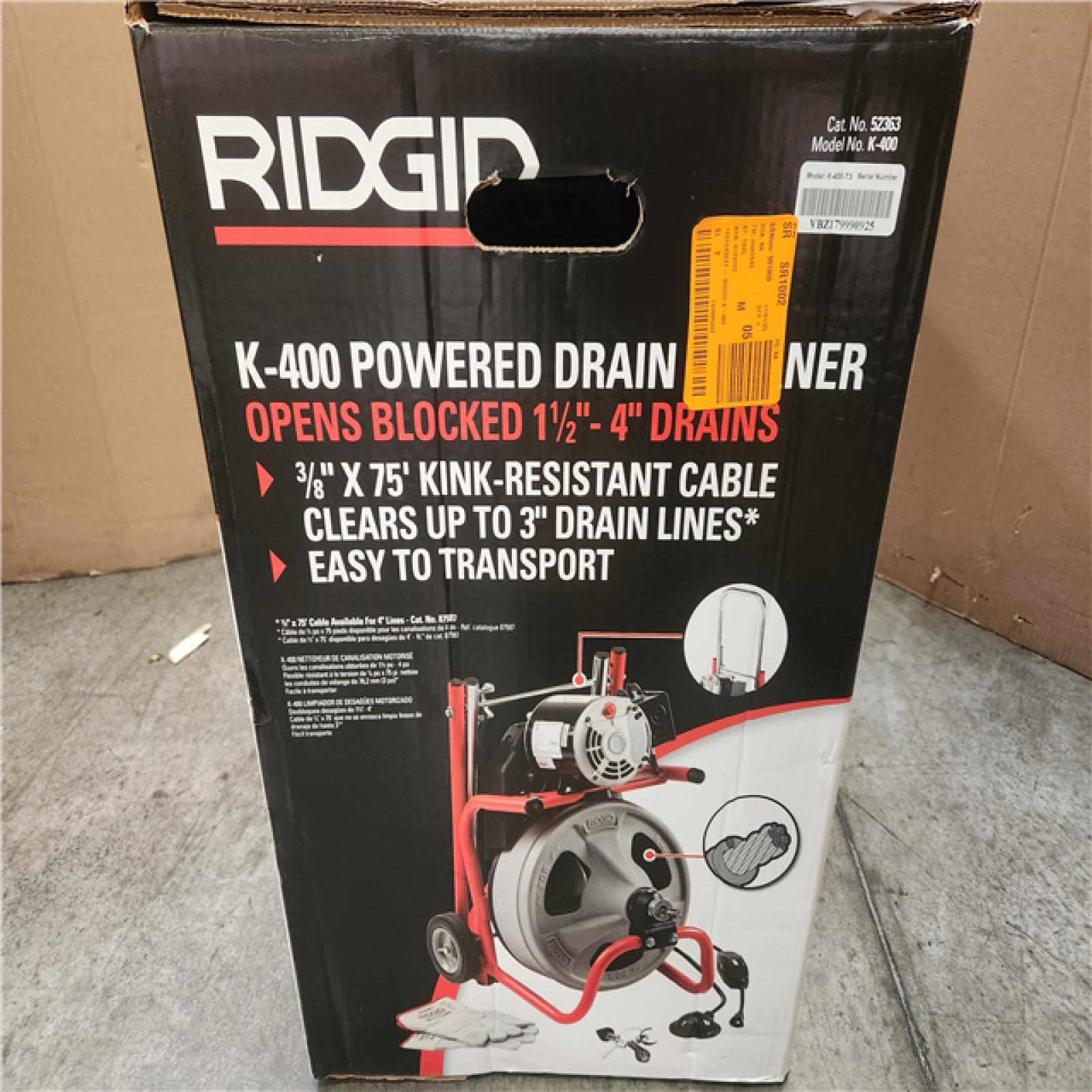 Phoenix NEW RIDGID K-400 Drain Cleaning Snake Auger 120-Volt Drum Machine with C-32IW 3/8 in. x 75 ft. Cable (No Tool Set & Gloves)