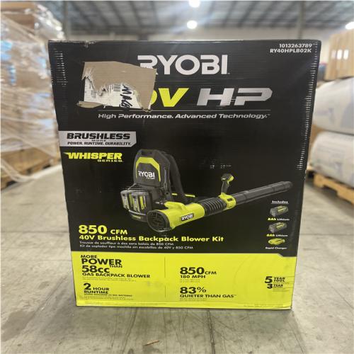 DALLAS LOCATION- AS-IS RYOBI 40V HP Brushless 850 CFM Backpack Blower Kit
