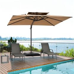 Phoenix NEW Pellebant 11.5 ft. x 9 ft. Double Top Aluminum Offset 360° Rotation Cantilever Patio Umbrella in Tan with 350 lbs. Weighted Base