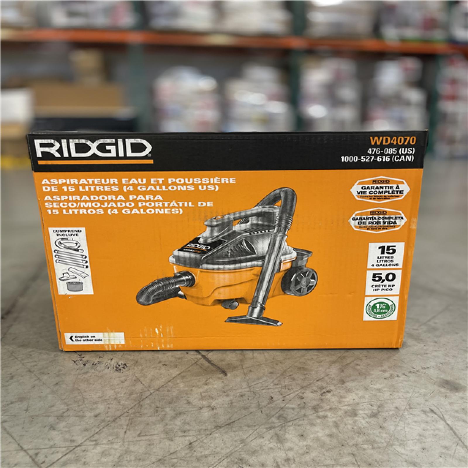NEW! - RIDGID 4 Gal. 5.0 Peak HP Portable Shop Vacuum WD4070 Wet Dry Vac with Fine Dust Filter  14 ft. Locking Hose